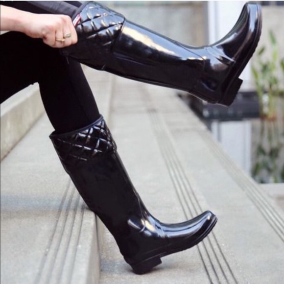 Hunter Shoes - Hunter Rigley Black Quilted Waterproof Rain Boots